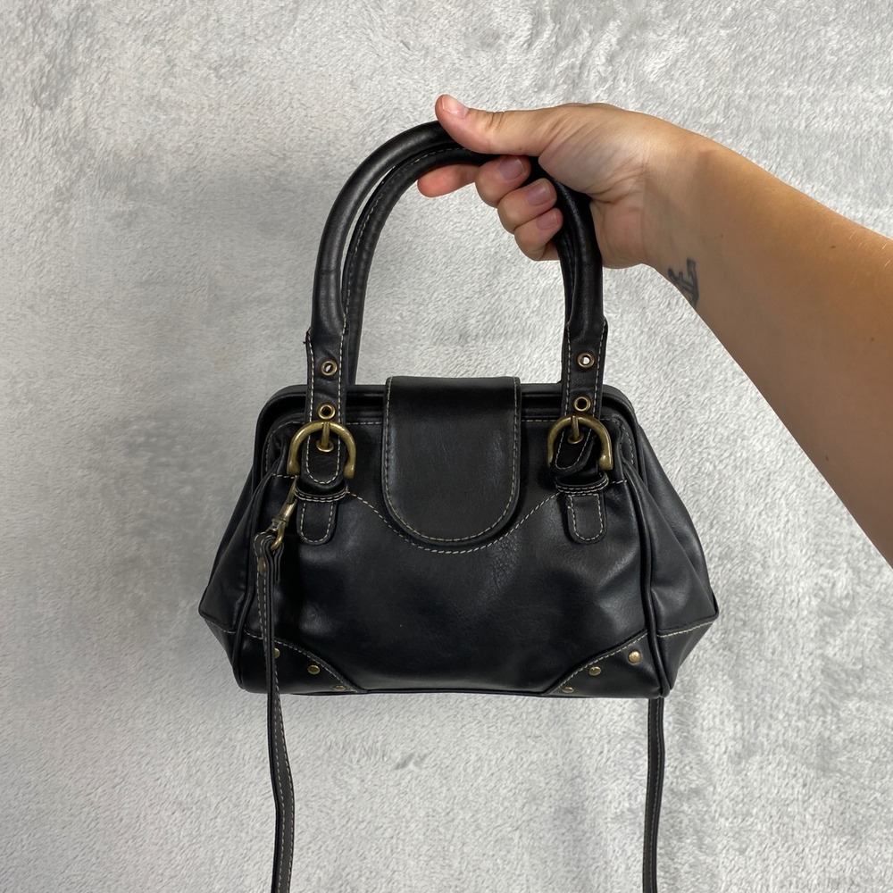 Black Satchel Bag Contrast Stitch Crossbody Antique Brass Hardware Y2K Mini